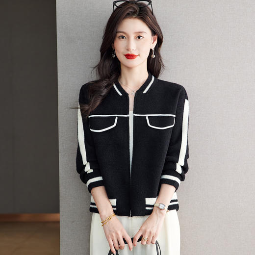 SCXFY3075 小香风短款外套女士2025新款棒球服休闲夹克仿水貂绒开衫春秋上衣 商品图1