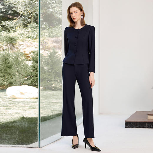 IWY/藏青色西装套装女秋款职业装长袖西服外套两件套正装J25C201+25P812 商品图4