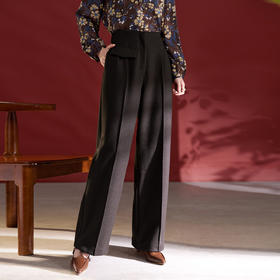 QS秋冬垂感气质长裤秋季新款羊毛混纺阔腿休闲裤女1729