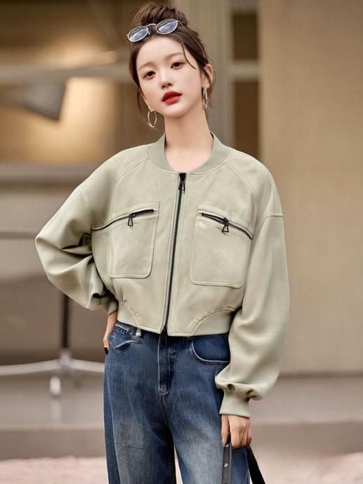 【秋上新】2528休闲棒球领PU外套短款皮衣-喜出 商品图5