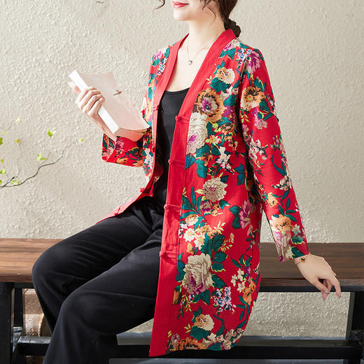 GYH 8809外套中式民族风盘扣开衫中长款薄款衬衫 商品图3