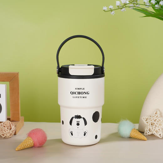 【热销陶瓷内胆保温杯】便捷提手随行咖啡杯 高颜值卡通图案双饮杯 商品图8