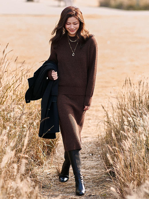 23区日系秋季通勤直筒羊毛羊绒混纺松紧腰过膝针织半身裙商场同款 商品图2