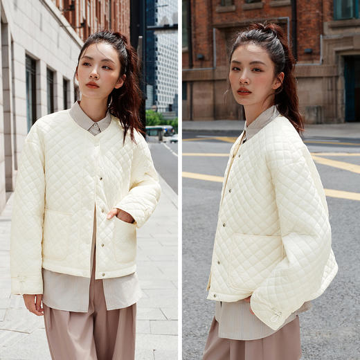 森马棉服女肌理菱格内搭宽松慵懒风2025冬季新款抽绳轻薄棉衣百搭 商品图4