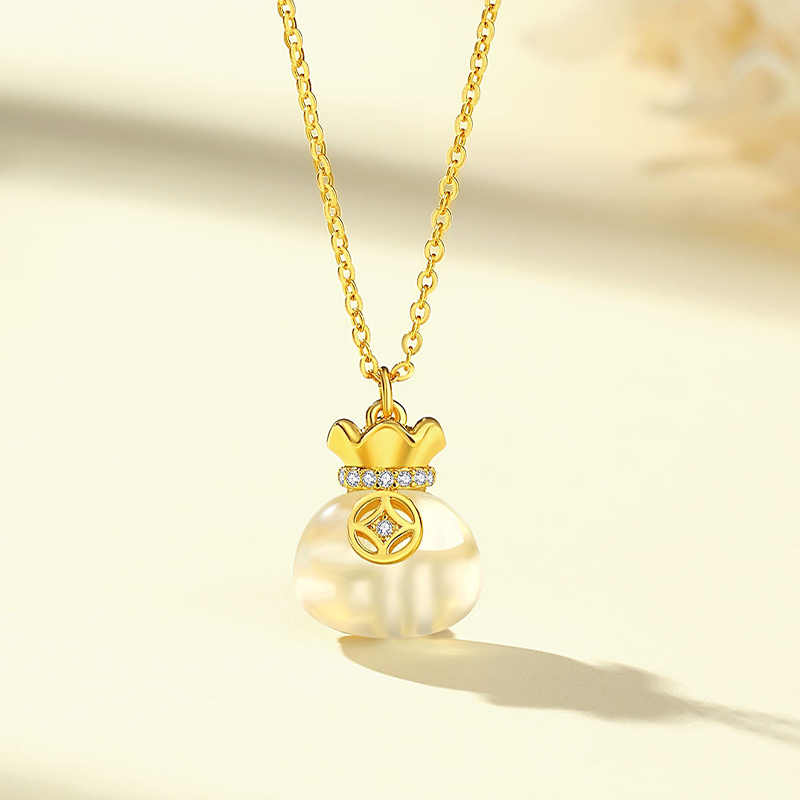 Winy S925 银镀金福袋项链 葡萄石合成立方氧化锆 跨年礼物带证书