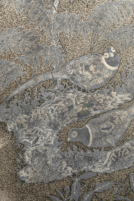 独角鹿西洋古董19世纪法国出品花押字母纹及森林狩猎主题纯银精雕嵌黑色合金双耳托盘 商品图3