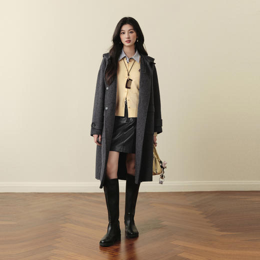 【严选】【牛角可颂大衣】诗凡黎英伦双面呢外套25冬新款含牦牛绒连帽大衣7G9370331 商品图1