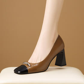 【预售5天】酒红色气质通勤高跟鞋女款秋季真皮方头高级感粗跟浅口单鞋HY&H3704