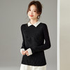 气质撞色翻领针织衫女秋冬修身打底衫百搭短毛衣百搭减龄通勤上衣 商品缩略图1
