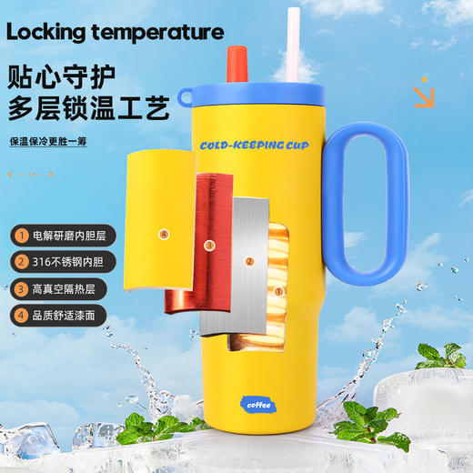 【巨无霸不锈钢保温杯】高颜值女生办公手柄吸管冰霸杯 车载便携手持汽车杯  商品图2