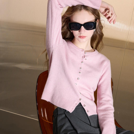 【100绵羊毛】三彩2025冬季新款圆领长袖针织衫开衫简约毛衫M 商品图2