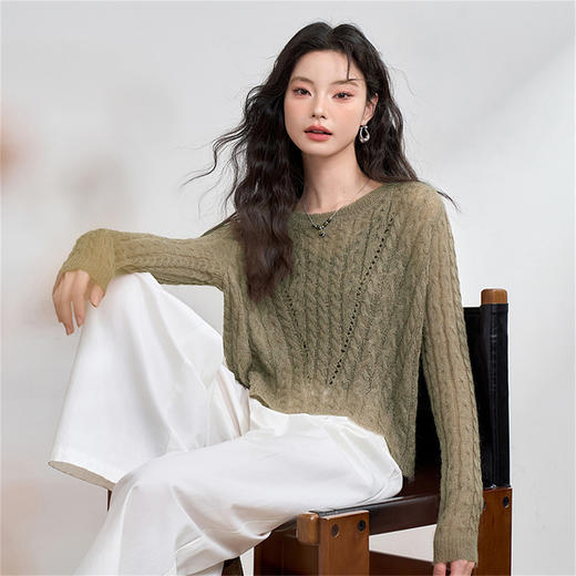 甜美温柔慵懒感长袖圆领针织衫女轻薄短款罩衫毛衣V0042881 商品图6