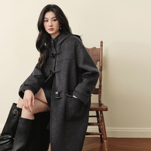 【严选】【牛角可颂大衣】诗凡黎英伦双面呢外套25冬新款含牦牛绒连帽大衣7G9370331 商品图0