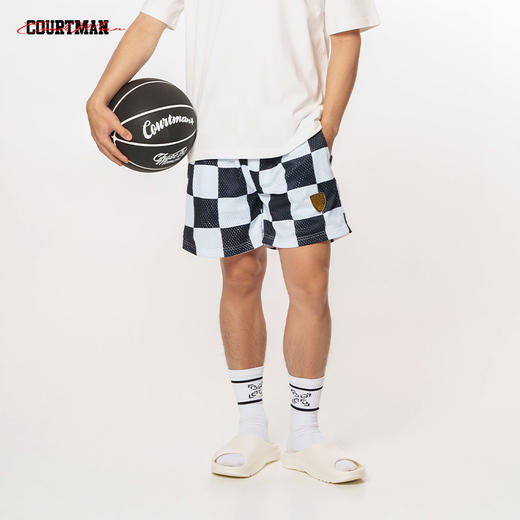 COURTMAN野球帝黑白格美式篮球短裤透气训练跑步健身运动短裤网眼 商品图0
