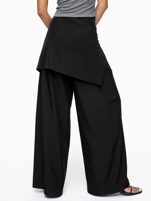 TR她热 时髦通勤 黑色假两件系带围裹松弛百搭休闲西装阔腿裤 商品图2