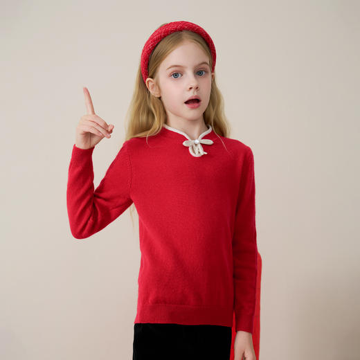 mettekids儿童100%羊绒衫2025秋冬女童中式国风盘扣针织套头毛衣 商品图1