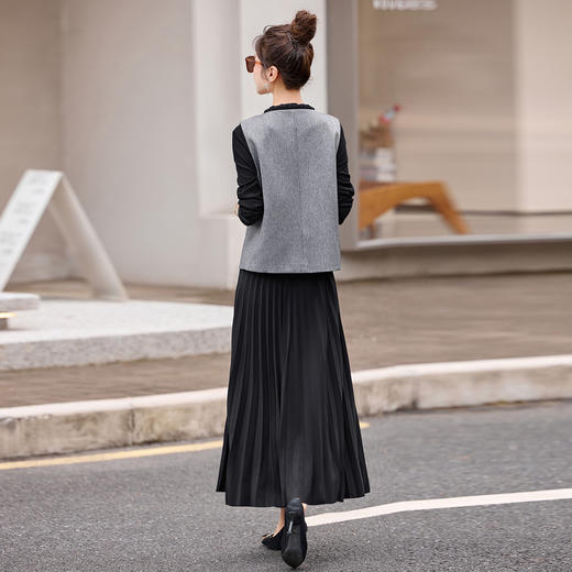 HR YBX8610法式小香风马甲套装裙洋气减龄百褶连衣裙 商品图2