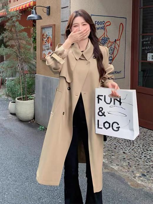 【秋上新】软料挺括有骨感风衣！！90100英伦风双排扣设计感长款风衣外套-喜出 商品图11