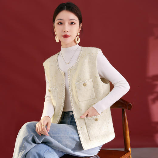 QS小香风针织马甲秋装外套女宽松百搭洋气格子外穿1213 商品图0