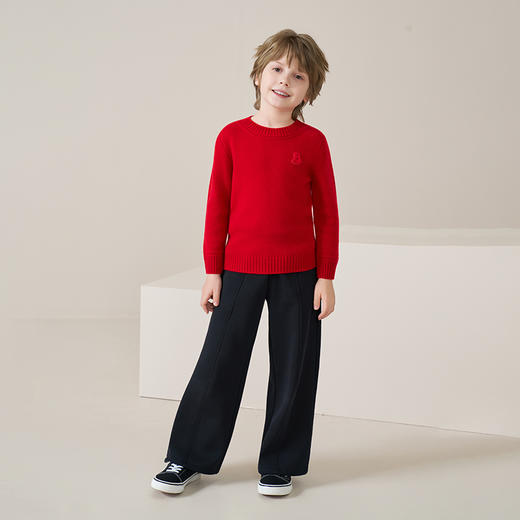 mettekids儿童100%羊绒衫2025秋冬男童中国红新年毛衣女童针织衫 商品图4