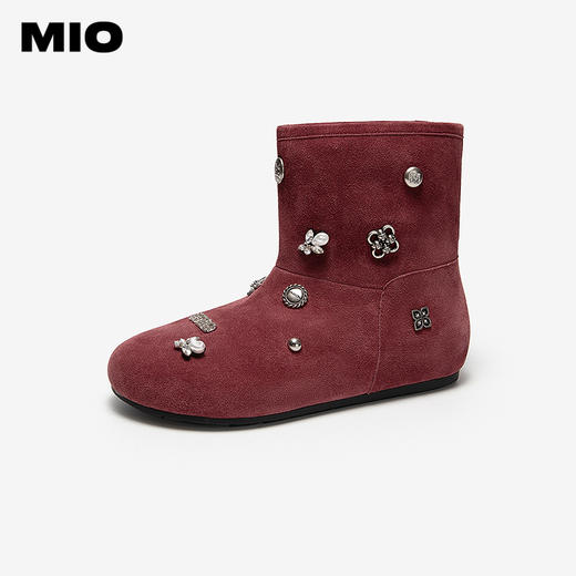 MIO米奥红色雪地靴圣诞金属饰品保暖圆头短款女靴子M256652906 商品图2