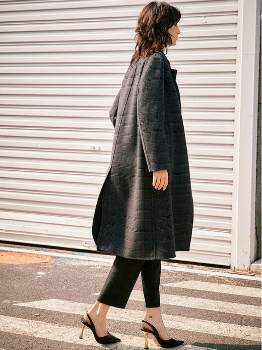 ICB日系秋季通勤直筒羊毛羊绒混纺格子中长大衣毛呢外套商场同款 商品图4