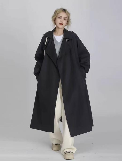 12.12错过没有！清货不退【秋上新】软料挺括有骨感风衣！！22167金属卡扣系带风衣长款-喜出 商品图0