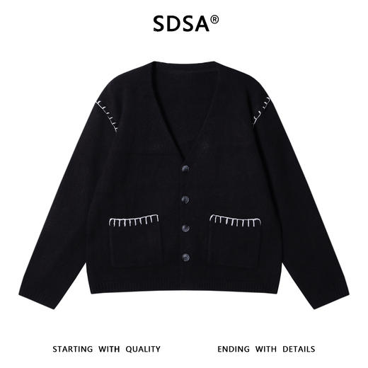 2715SDSA男士秋冬新款痞帅男装复古港风撞色缝线V领针织衫慵懒风毛衣 商品图1