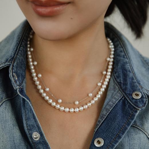 阮仕珍珠 星河之恋系列（短款）S925银 淡水珍珠链牌 4-4.5/5.5-6mm 近圆 极微瑕 极强光 商品图4