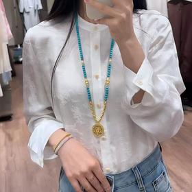 Famecoco范可儿人丝混纺正肩衬衣暗纹提花缎面衬衫FAC6BH004