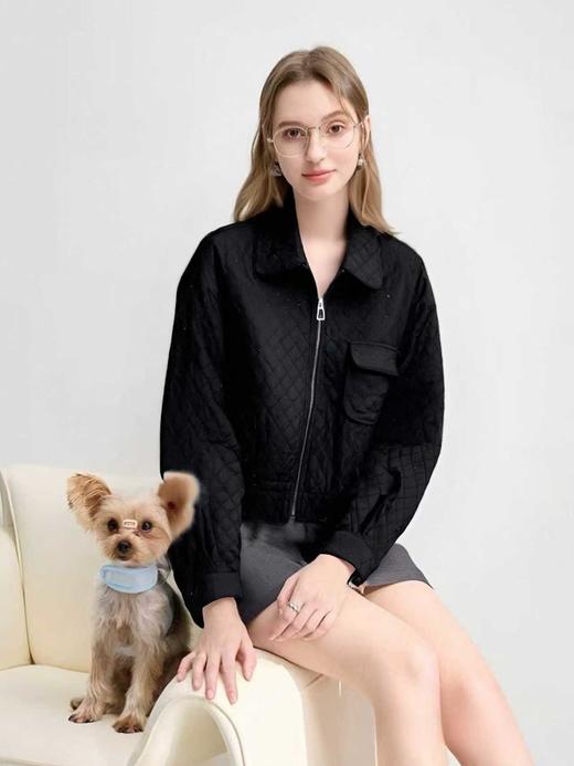 超值促【秋上新】25211菱形格重工绗缝翻领宽松外套-喜出 商品图1