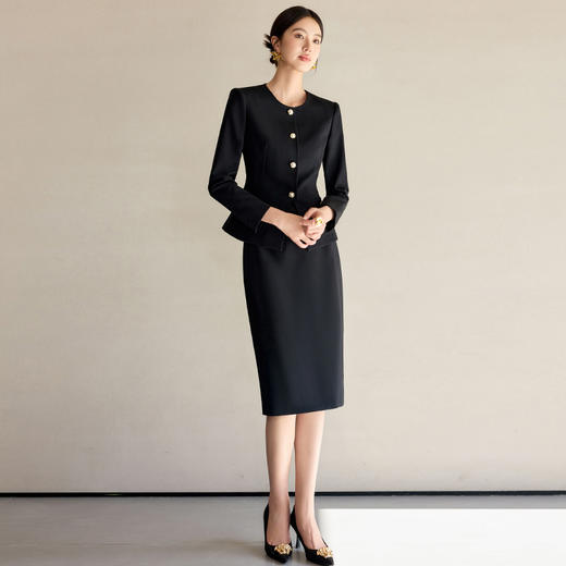 IWY/经典黑色小香风西装套裙女时尚酒店经理接待工作服两件套裙WCS128 商品图2