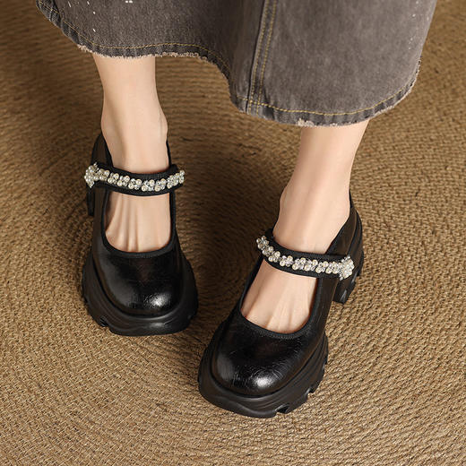 【预售5天】6.5cm小个子防水台厚底增高松糕鞋水钻一字带玛丽珍单鞋女HCYYHD&6223 商品图4