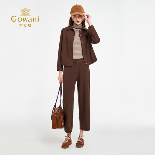 乔万尼2025秋新品复古摩卡棕袋盖设计显瘦直筒裤ED3F266 商品图3