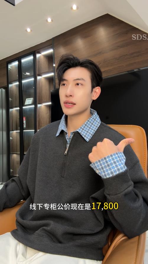 33755SDSA男士秋冬新款痞帅男装潮牌痞帅格子拼接半拉链翻领假两件卫衣 商品图0