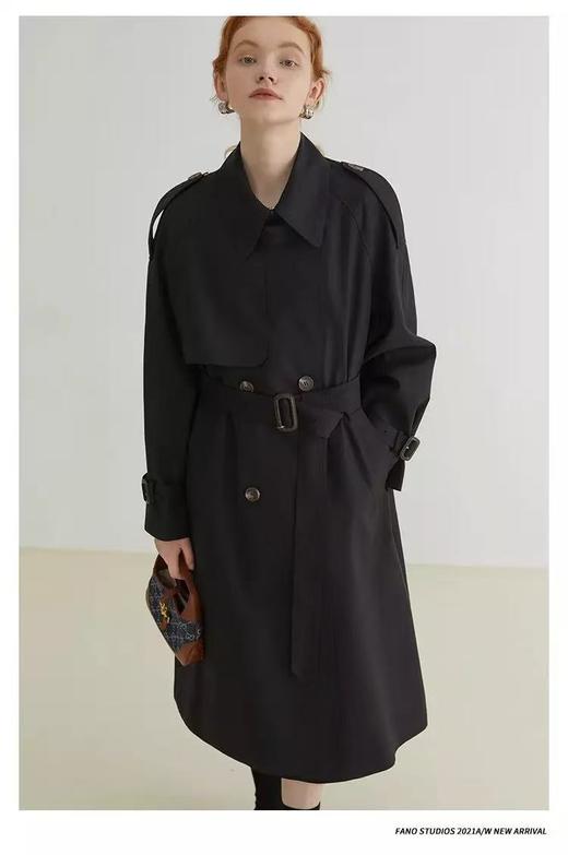 【秋上新】软料挺括有骨感风衣！！90100英伦风双排扣设计感长款风衣外套-喜出 商品图2