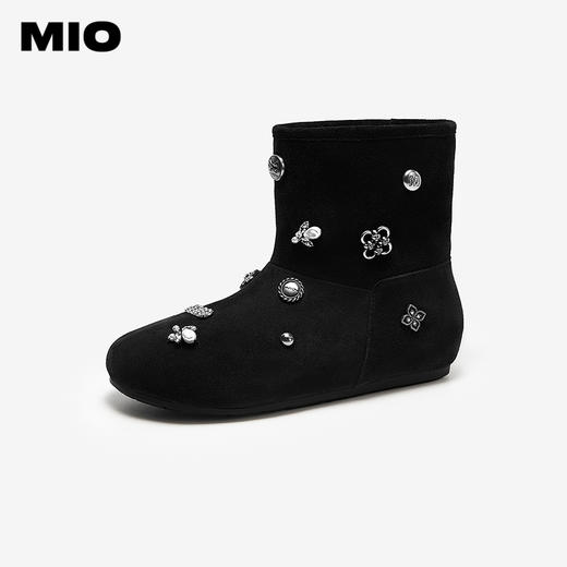 MIO米奥红色雪地靴圣诞金属饰品保暖圆头短款女靴子M256652906 商品图1