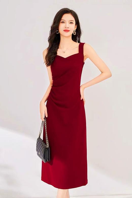SIA SAYLOR 红色桃心领吊带褶皱收腰连衣裙 19090 商品图1