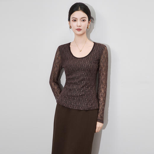 「高货wl」全新升级【铂金会员201/天猫269/差价68】(01213)洛诗琳小蛮腰显瘦打底衫2025秋季气质浮雕蕾丝打底上衣女 商品图2