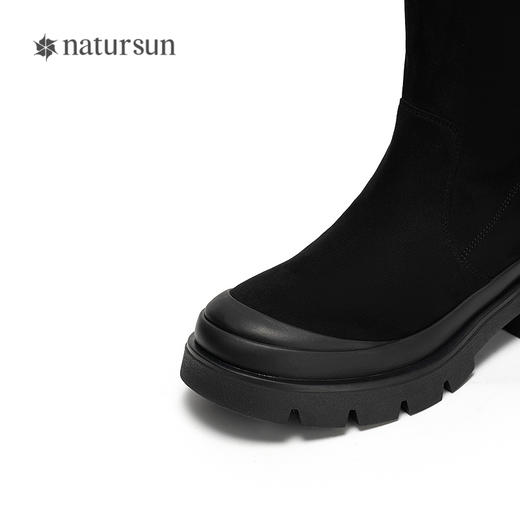 natursun复古弹力靴冬季新款女厚底显高显瘦黑色袜靴长筒靴子N25528605 商品图3