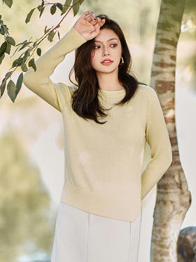 23区日系秋季通勤直筒羊毛羊绒混纺圆领套头针织毛衫毛衣商场同款