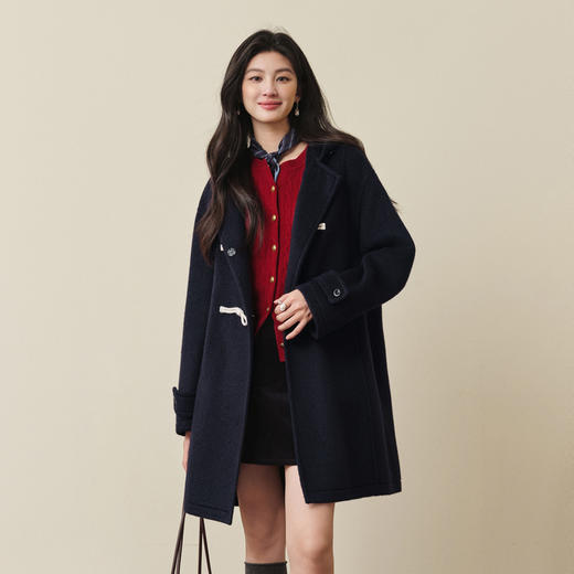 【严选】诗凡黎学院风牛角扣连帽毛呢外套2025冬新款气质羊毛双面呢大衣女7G9370241 商品图0