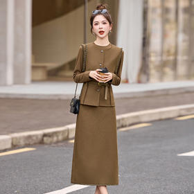 HR YBX8609韩系气质毛边马甲套装系带收腰半身裙三件套