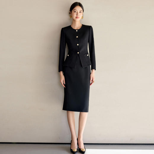 IWY/经典黑色小香风西装套裙女时尚酒店经理接待工作服两件套裙WCS128 商品图0