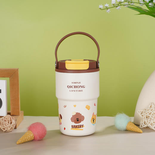 【热销陶瓷内胆保温杯】便捷提手随行咖啡杯 高颜值卡通图案双饮杯 商品图9