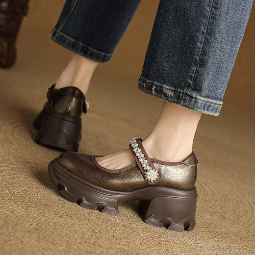 【预售5天】6.5cm小个子防水台厚底增高松糕鞋水钻一字带玛丽珍单鞋女HCYYHD&6223 商品图0