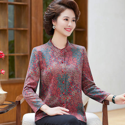 洋气款衬衫妈妈装 长袖秋款衬衫中老年女装妈妈装上衣宽松丝缎 商品图3