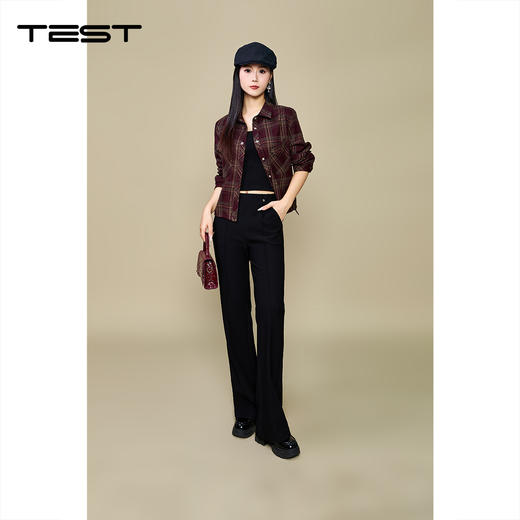 秋上新简约时尚黑色微喇百搭修身休闲裤3253042 商品图5