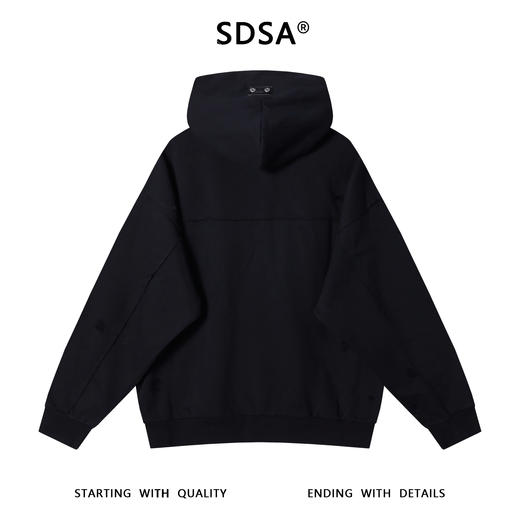 87607SDSA男士秋冬新款痞帅男装韩版纯色裁剪破洞连帽卫衣时尚情侣上衣 商品图4