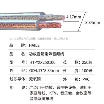 HAILE海乐音频线 音响线 音箱线 喇叭线 发烧级 增强型屏蔽抗干扰 纯铜250芯 100米HT-YXX250100 商品图5